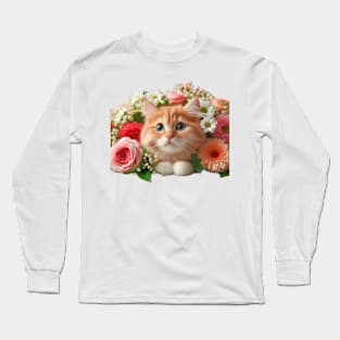 Floral Feline Fiesta: A Funny and Cute Cat's Whimsical Garden Adventure Long Sleeve T-Shirt